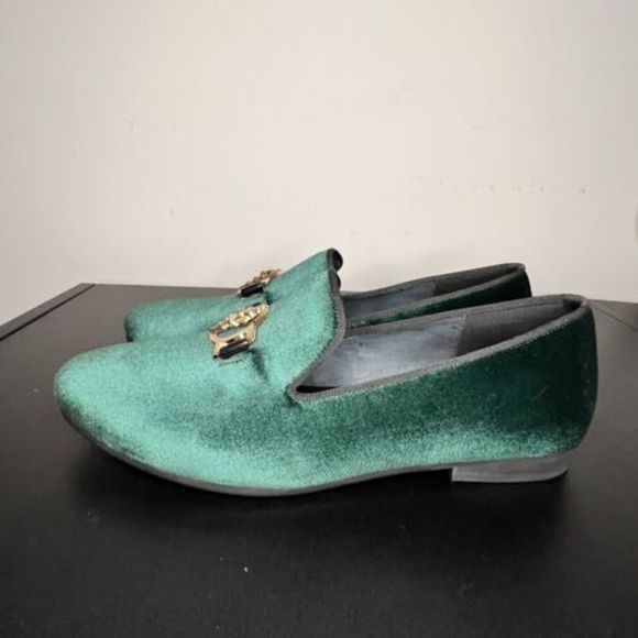 Harpelunde Medical Symbol Buckle Dress Shoes Green Velvet Loafers Men’s Size 10 - Picture 2 of 11